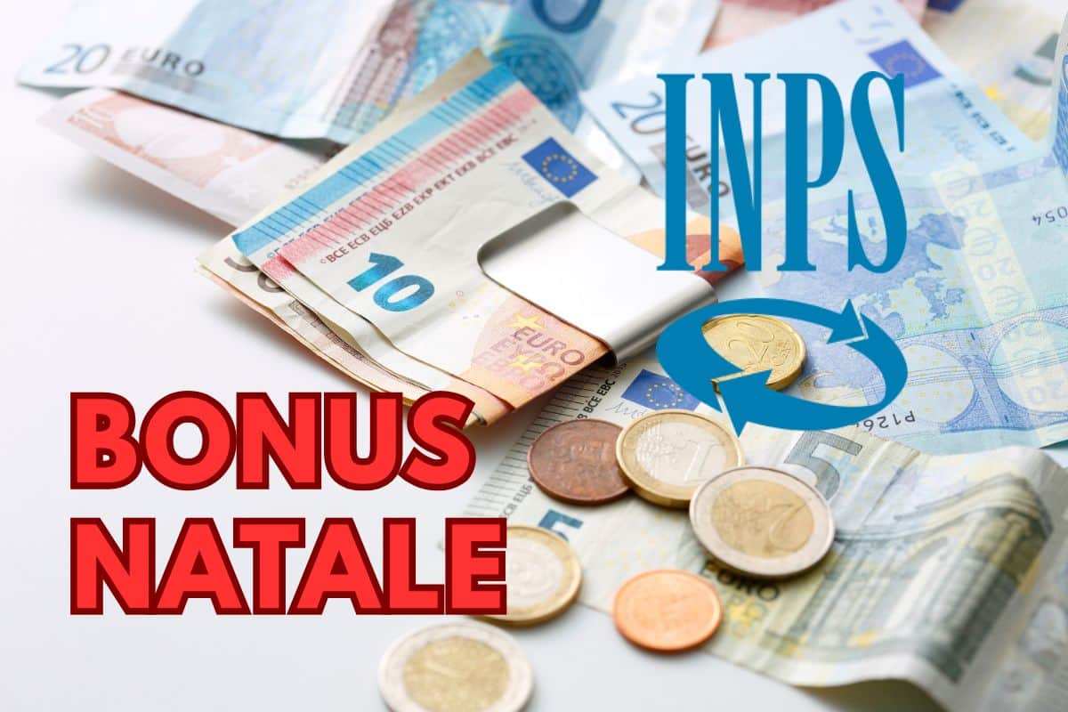 banconote euro con logo inps e scritta bonus natale