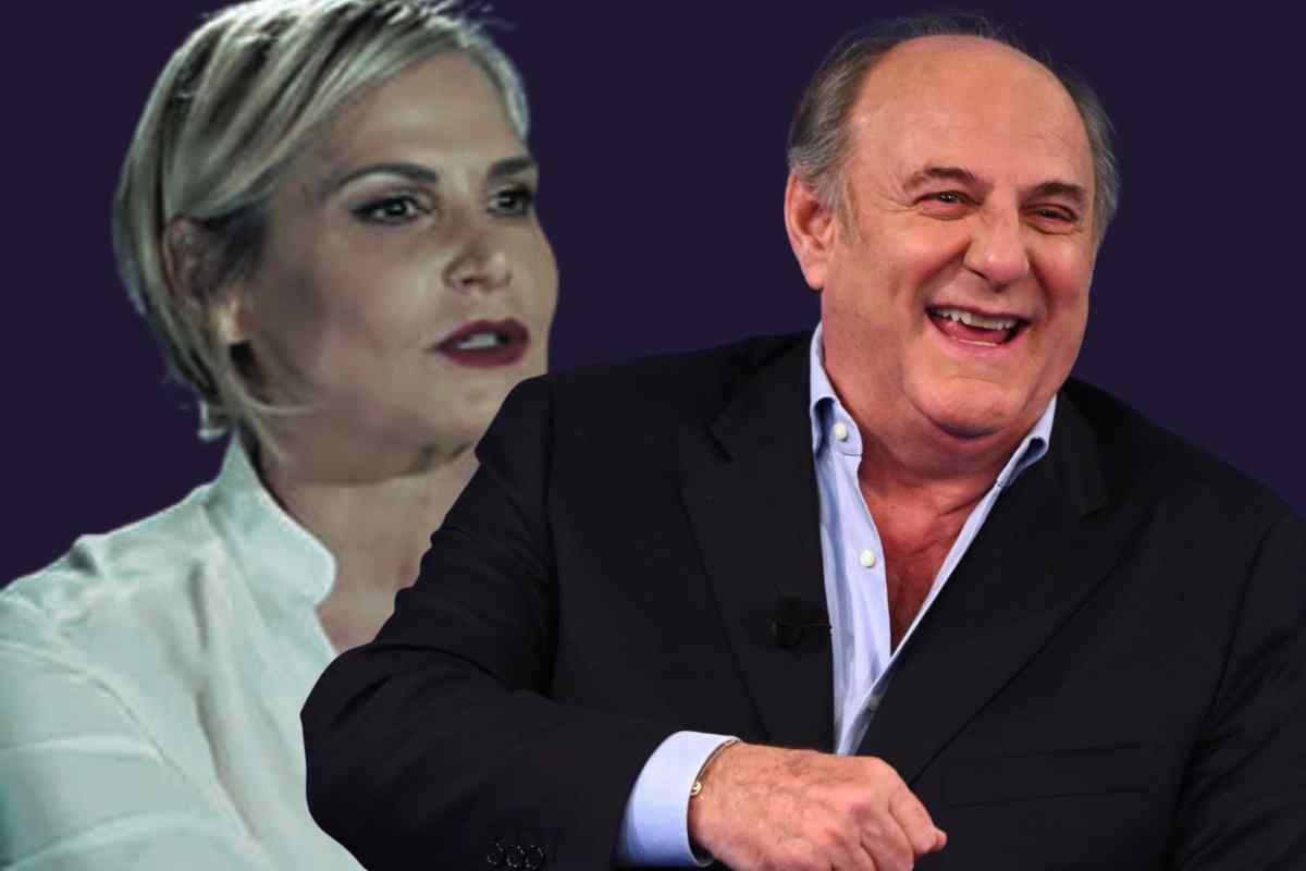 Gerry Scotti e alle sue spalle Simona Ventura sbiadita