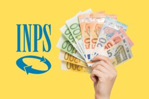 logo inps e mano che tiene banconote euro