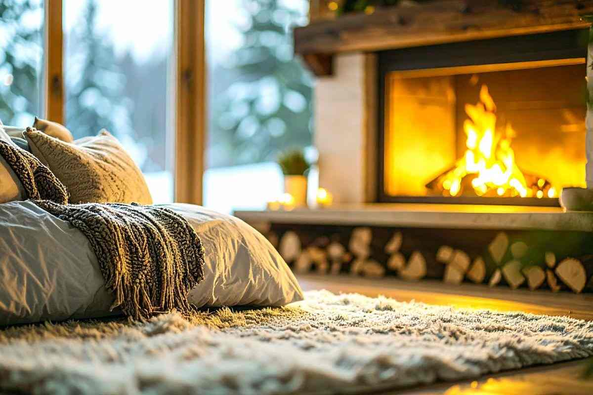 Camino acceso per scaldare casa