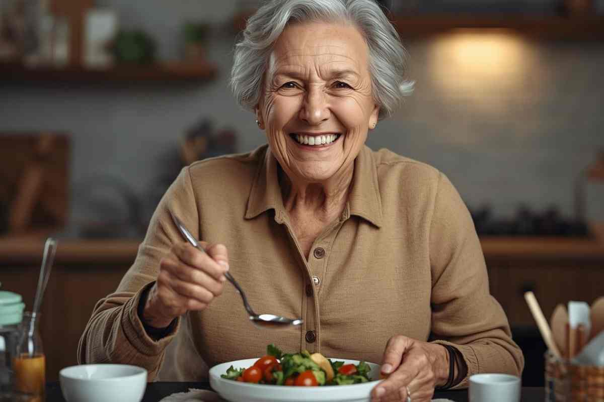 donna di età adulta mangia