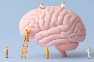 immagine grafica di operai al lavoro sui meccanismi del nostro cervello
