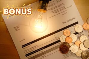 bolletta lampadina monete e scritta bonus