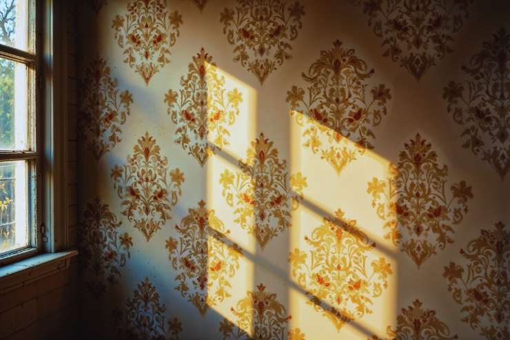 carta da parati illuminata dalla luce proveniente da una finestra