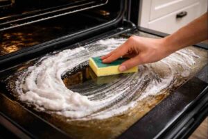 Pulizia della porta del forno