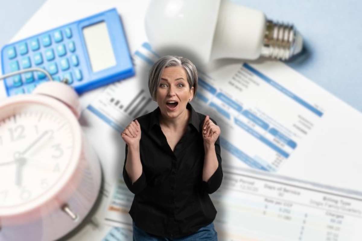 bollette e donna che esulta
