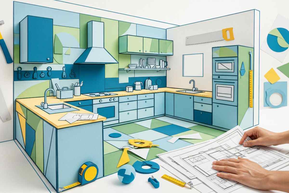 progetto 3d di una cucina in ristrutturazione